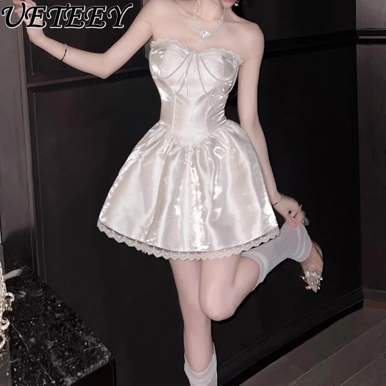 Celebrity High-end Princess Temperament Tube Top Dress French High Waist Temperament Sweet Birthday Evening Short Dresses