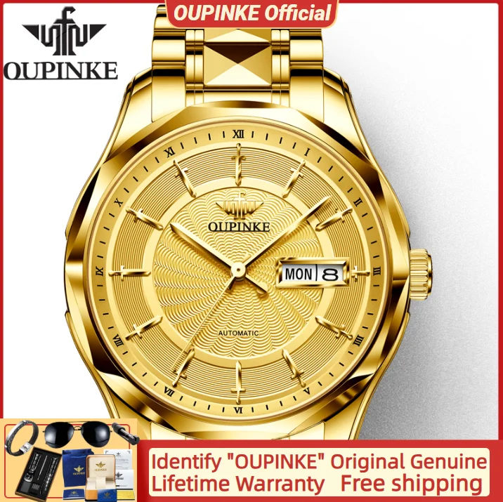 

OUPINKE 3172 Men's Watches Dual Calendar Display Sapphire Mirror Tungsten steel Strap Japan Movement Watch Man
