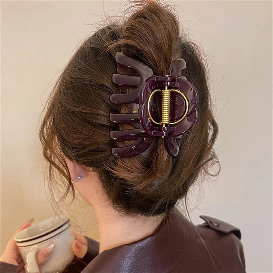 Fashionable Korean innovative acrylic pumpkin flower clip women's large hair volume shark clip new high-end back head hair clip