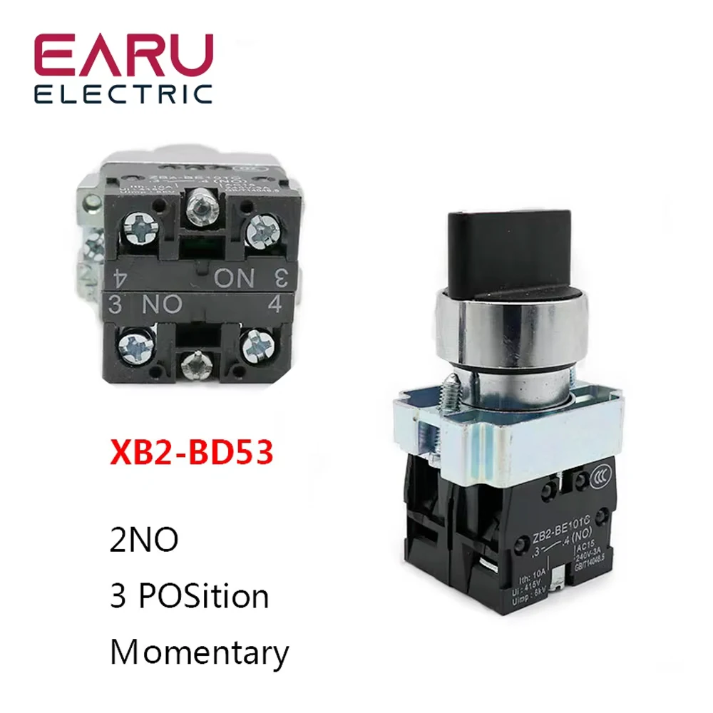 XB2-BD25 XB2-BD53 1NO/1NC 2NO 2/3 Position Momentary Self-reset Latching Self-locking Selector Rotary Switch Push Button Switch