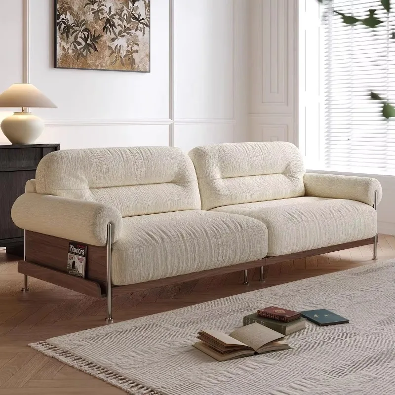 French Retro Mid- One Seat Sofa Sponge Straight Shape Chenille Fabric Detachable Washable for Small Apartment Living Room