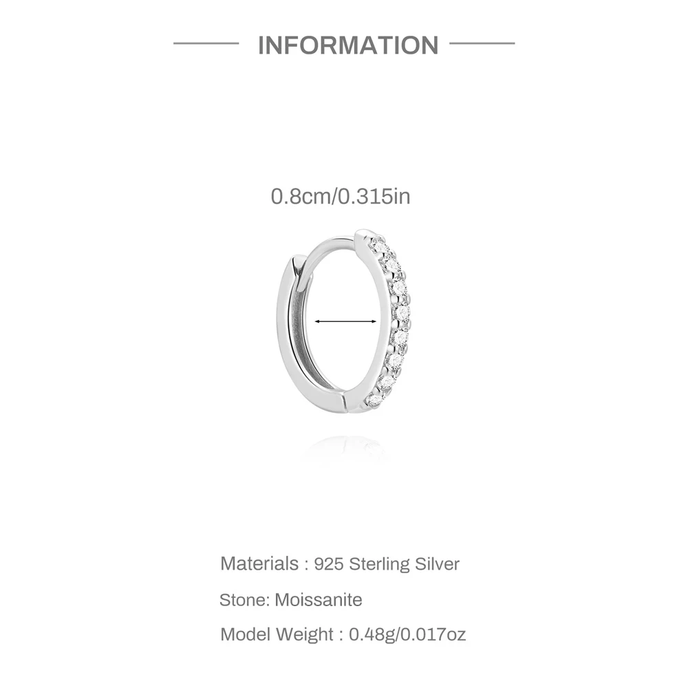 Aide 6/7/8/9mm 1pc Sparkling Moissanite Earrings 925 Sterling Silver Classic Shining Circle Hoop Earrings For Women Fine Jewelry