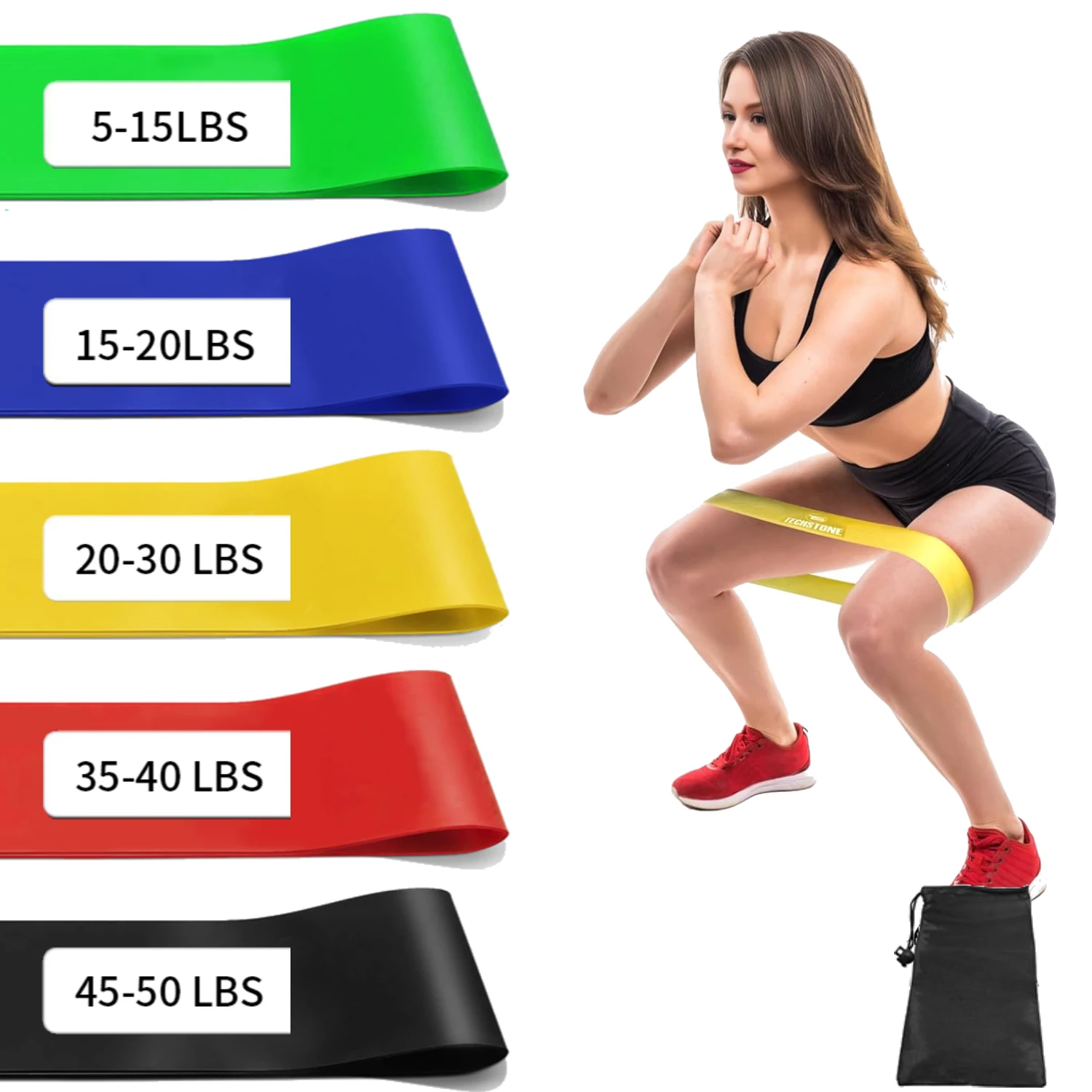 Bandas de resistencia para hacer ejercicio, banda elástica con bucle para Pilates, Yoga, Starter, juego de 5 para piernas de botín, bandas flexibles elásticas