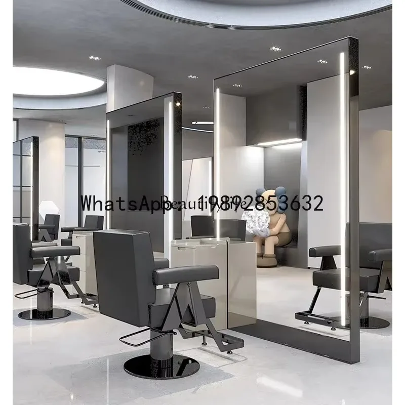 CC .Barber Shop Dressing Table Beauty Salon Floor Double-Sided LED Wall-Mounted Hair Salon Hot Dyeing Large Mirror