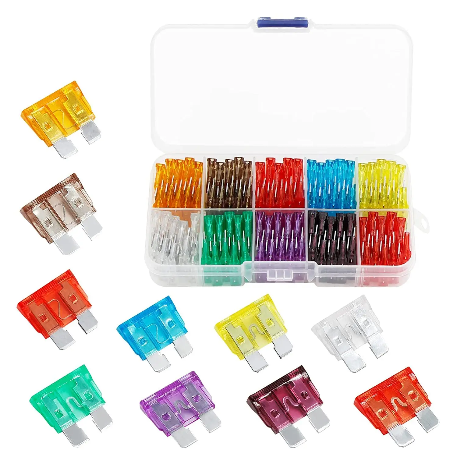 Kit surtido de fusibles estándar para coche, Kit de fusibles de repuesto automotrices tipo cuchilla para coche/RV/camión/motocicleta/Barco, 100 piezas
