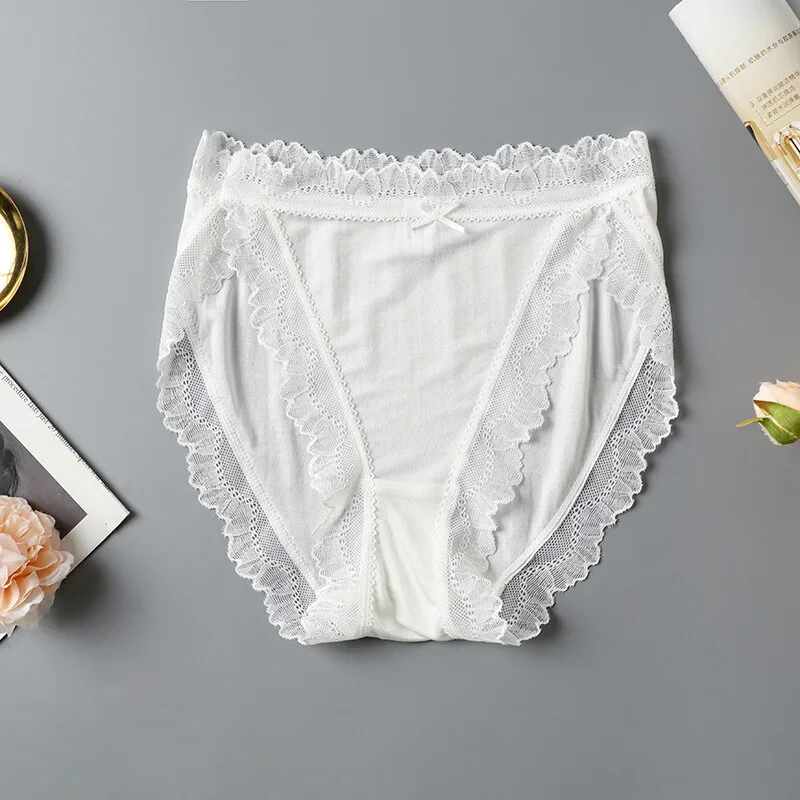 3 Pairs/lot 100% Mulberry Silk Women Briefs Lace Underwear Lingerie Panties Sexy