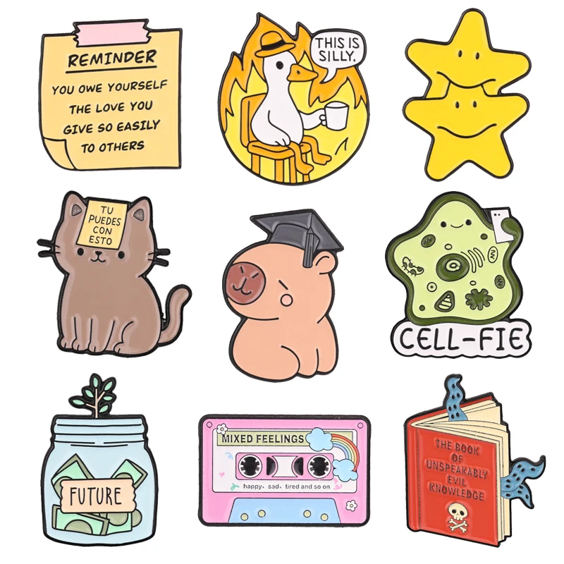 10 estilos de broches de esmalte divertidos CELL‑FIE con motivos de biología y tentáculos de Cthulhu, para notas de recordatorio, insignias de solapa, joyería, regalo para amigos
