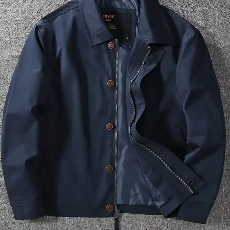 Pop Autumn And Winter Men's Windproof Jacket, Business Casual Versatile Slim-Fit Turn-Down Collar Double-Layer Jacket Coat M-3XL