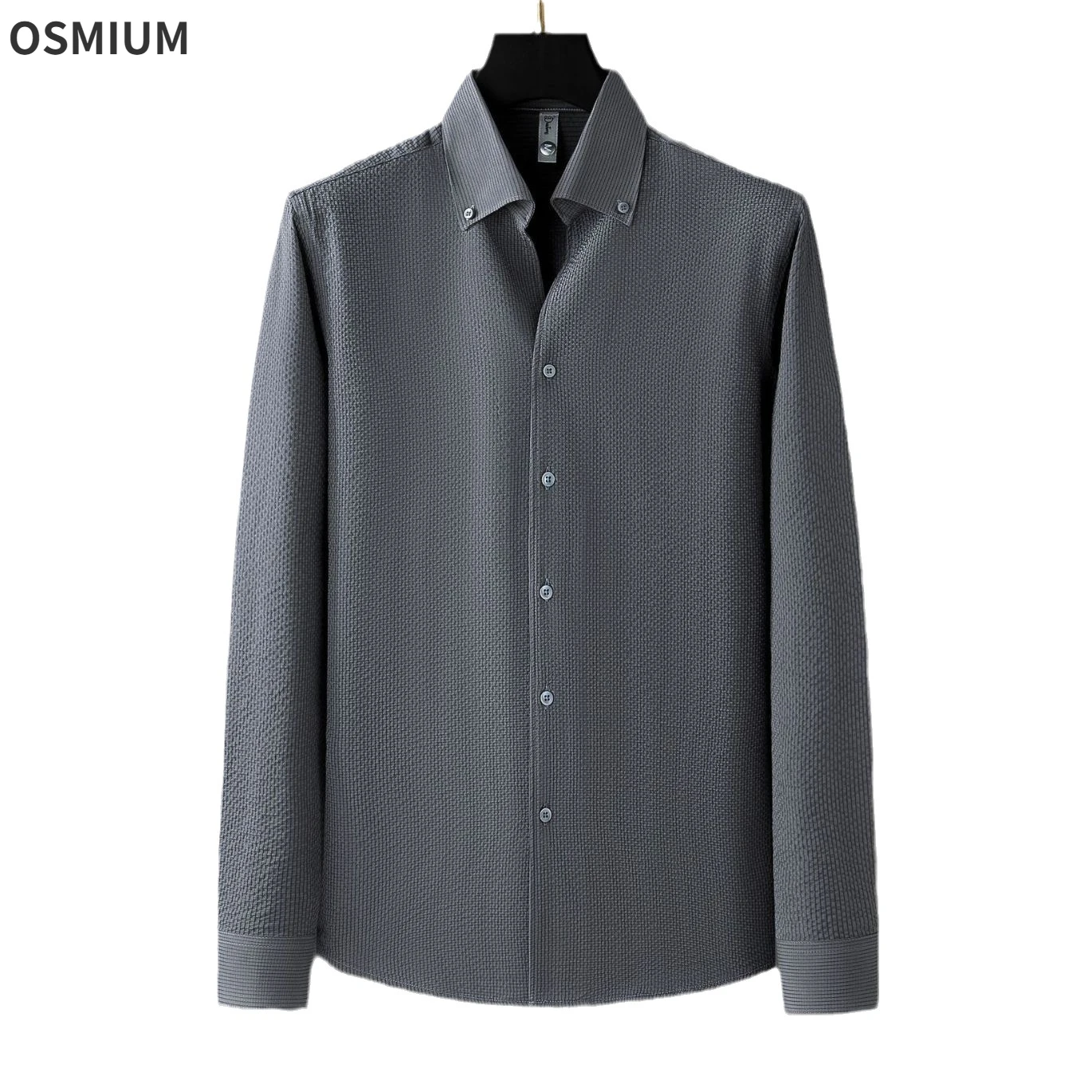 Boys Long Sleeve Shirt Mens Solid Color Slim Grey Lapel Business Formal Wear Button Up Top High Quality Plus Size Shirt M-4XL