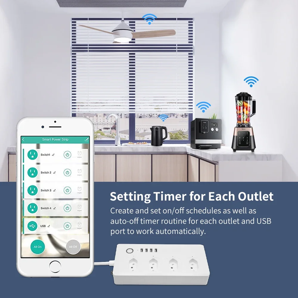 Tuya الذكية واي فاي/زيجبي قطاع الطاقة البرازيل التوصيل 1.5 متر تمديد الحبل 4 منافذ التوصيل 4 USB ل أليكسا جوجل المنزل عرام حامي