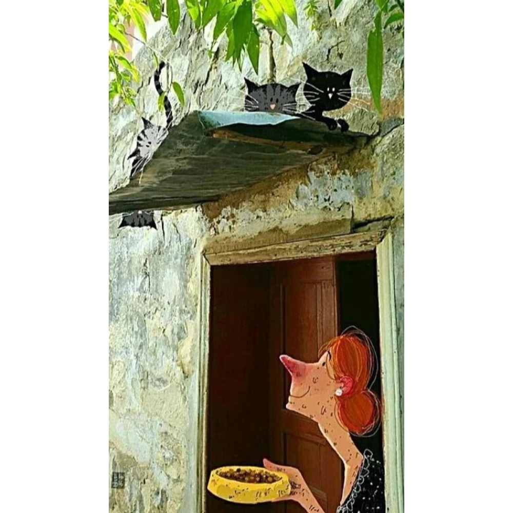 

500/1000/1200/2000 PCS Jigsaw Puzzles Abstract Woman Feeding Cat Family Activity Games for Gameroom Bedroom Home Decor Gift