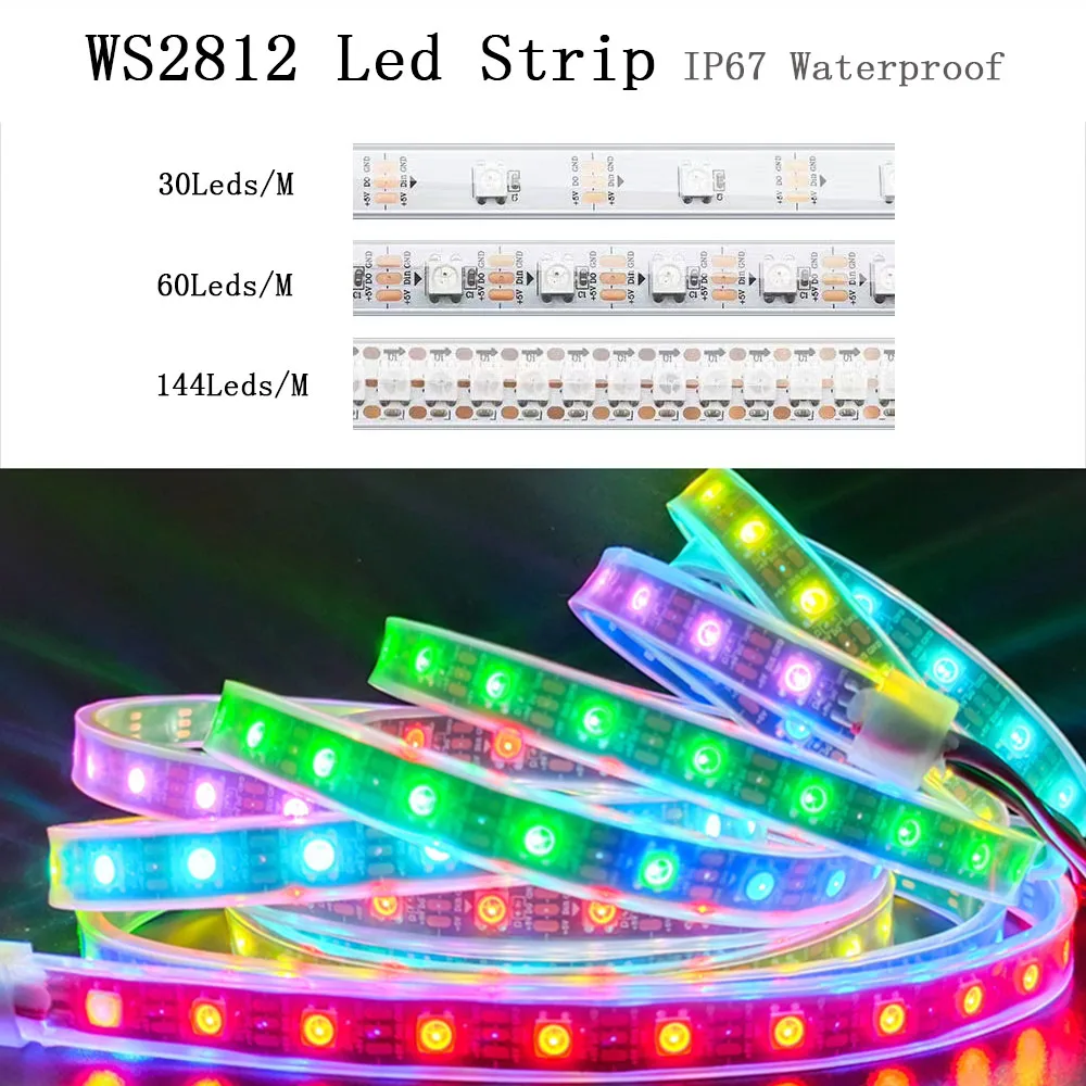 DC5V WS2812B個別にアドレス指定5050 rgb ledストリップWS2812スマートピクセルledライト30/60/144leds/メートル防水IP30/IP65/IP67