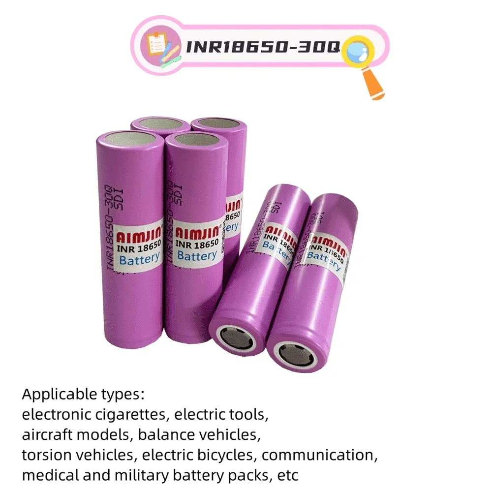 INR18650 30Q 3.7V 18650 Battery 3000mAh 20A Discharge Li-ion Rechargeable Battery ,for All Kinds of Electronic Products+Charger