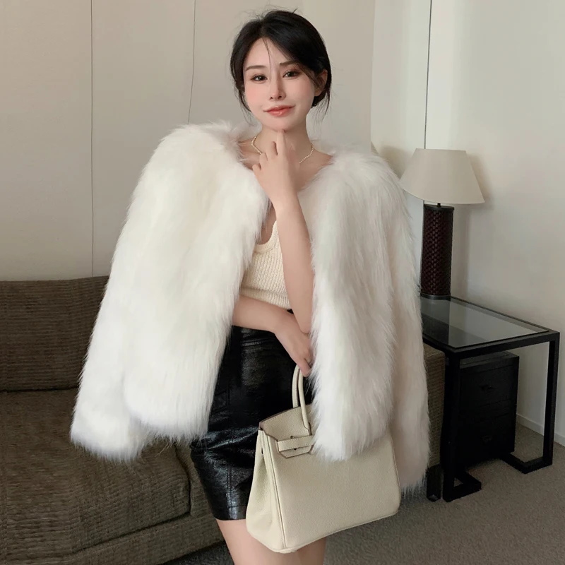 แฟชั่นฤดูหนาว Faux Fur Coat ผู้หญิงเกาหลีแฟชั่นขนนก Solid เสื้อ Cardigan นอก Elegant Lady Party ชุด