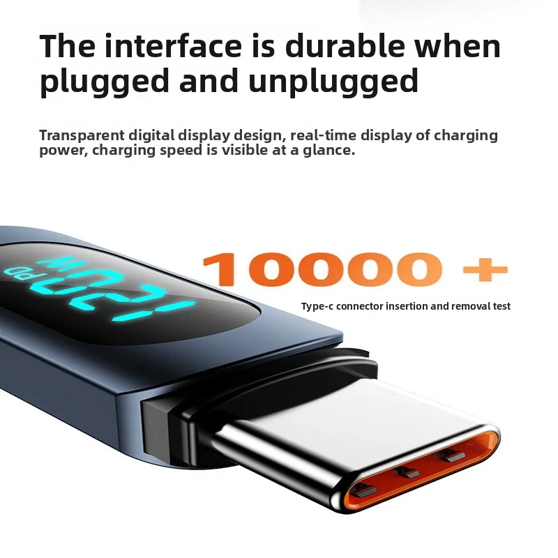 Kabel USB Typ C 6A do szybkiego ładowania 120W, szybka ładowarka, wyświetlacz cyfrowy, nylonowa oplotka, USB C do iPhone 17, kabel do Androida