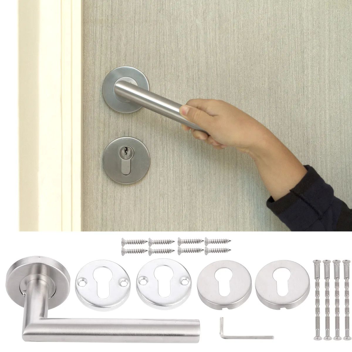 

Комплект из 2 дверных ручек-рычагов для проходных дверей, современные круглые ручки из нержавеющей стали, двусторонние, усиленные, для жилых помещений