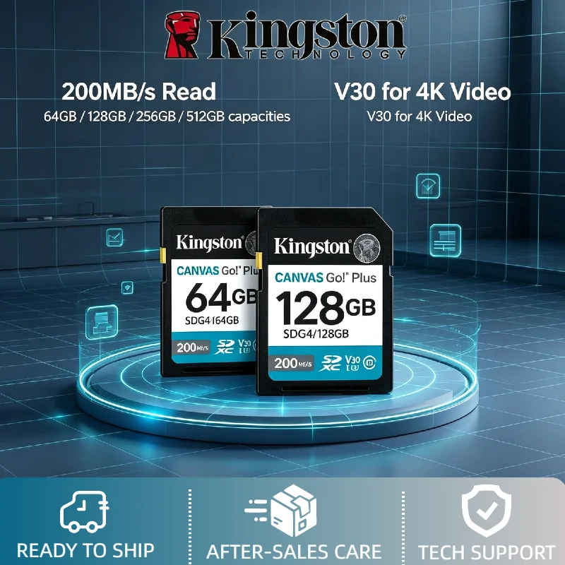 Original Kingston 128GB 256GB 512GB 1TB 64GB SDXC A2 V30 200MB/s Memory Card 4K Video Pro Storage Camera