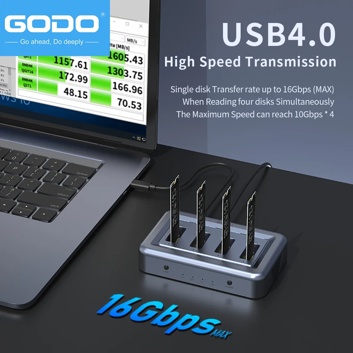 GODO 4Bay M.2 NVMe SSD Hard Drive Base One to Three Hard Drive Copying Type C to NVME SSD Enclosure Reader Support Offline Clone