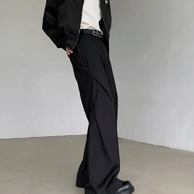 IEFB Pleated Men's Suit Pants Casual Stylish Solid Color Zipper Straight Male Wide Leg Trousers New Trendy Spring 2024 9C4216