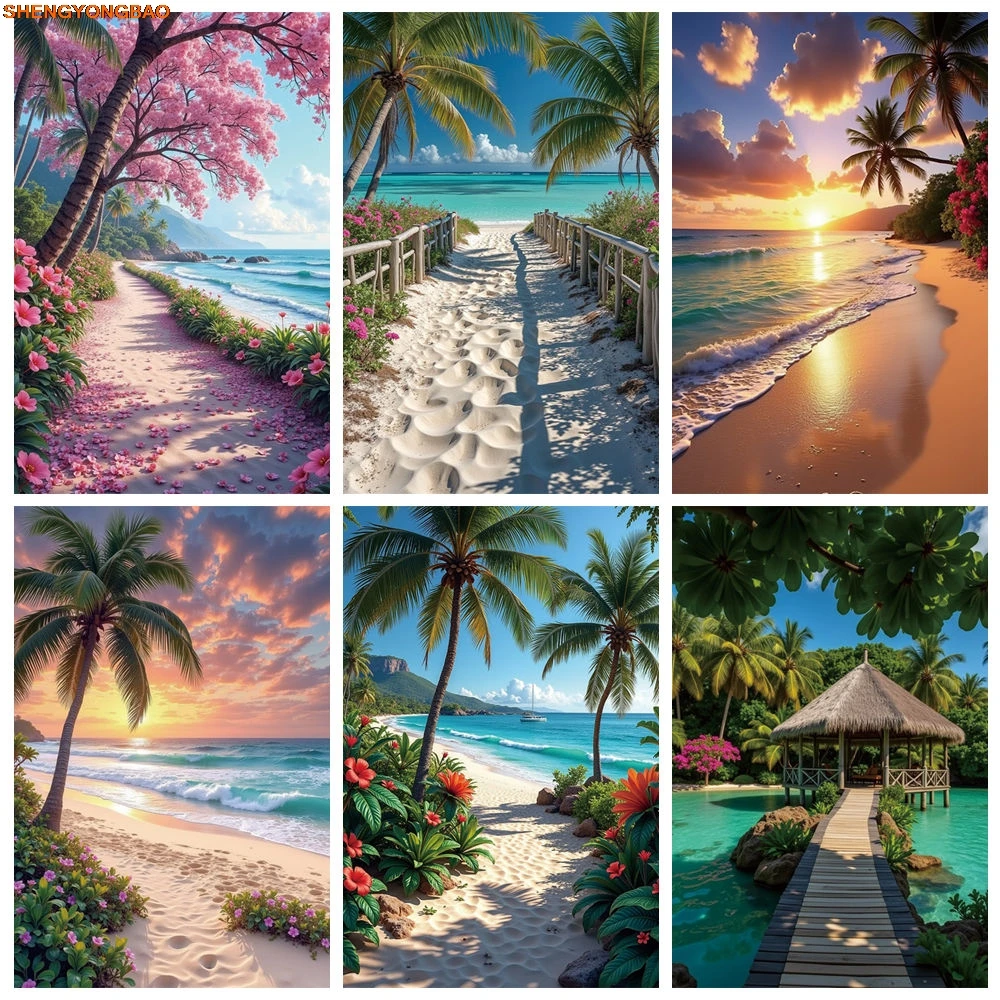 

Tropical Beach Background Sands Floor Palm Tree Blue Ocean Beach Photography Backdrop Summer Seaside Holiday Home Decor