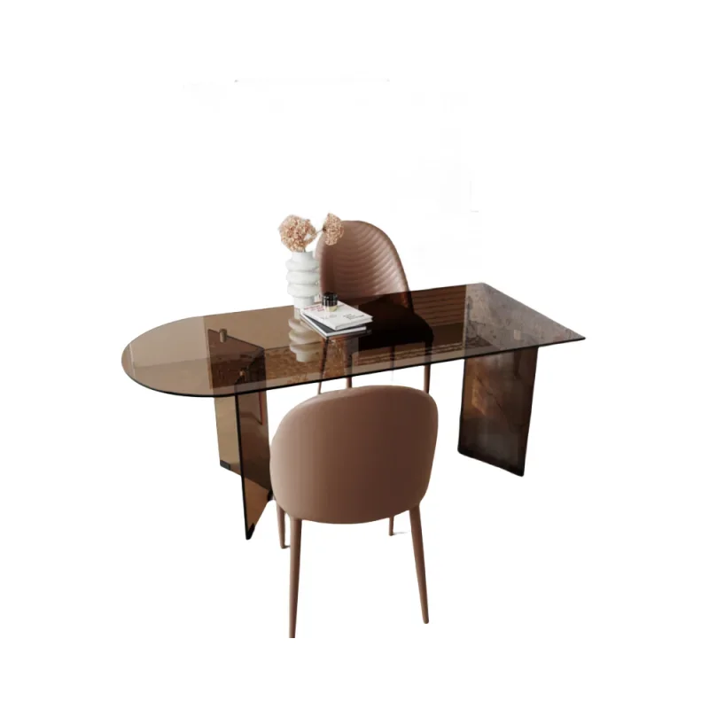 

Light luxury island dining table household small apartment design tempered glass dining table and chair combination living room