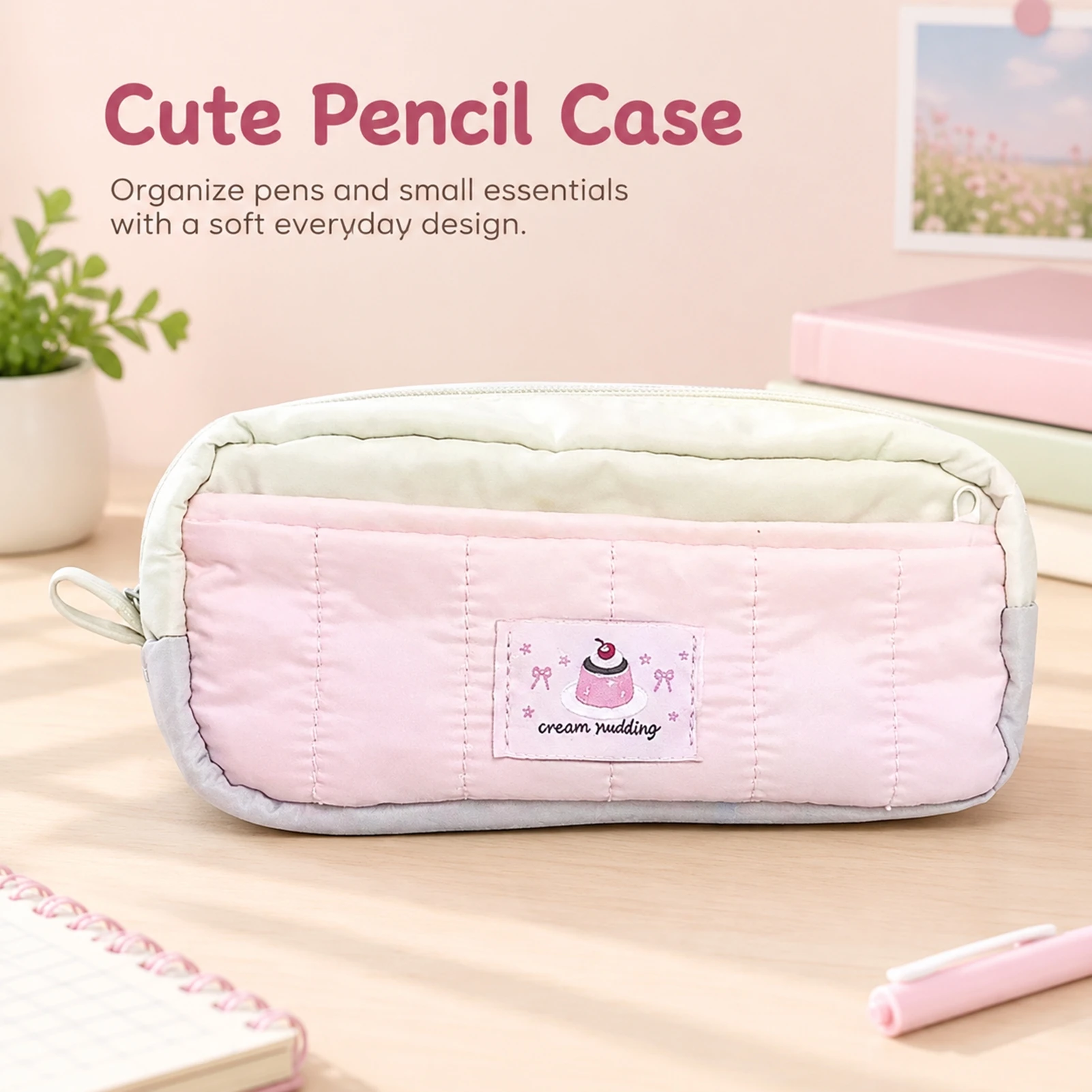 Girl Cute Simple Pencil Case For School Students Color Block Stationery Storage Pouch Organizer Large Capacity Pen Holder Bag