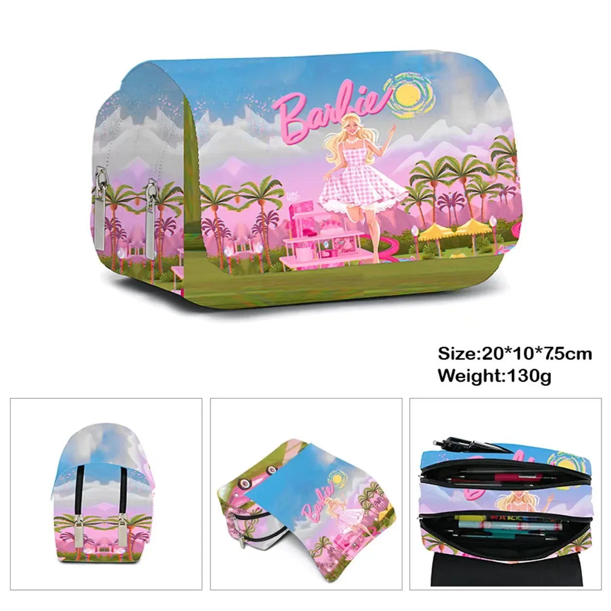 MINISO Barbie Two Dimensions Printed Schoolbag Double-layer Flip-top Pen Bag Children\'s Stationery Box Best Gift for Christmas