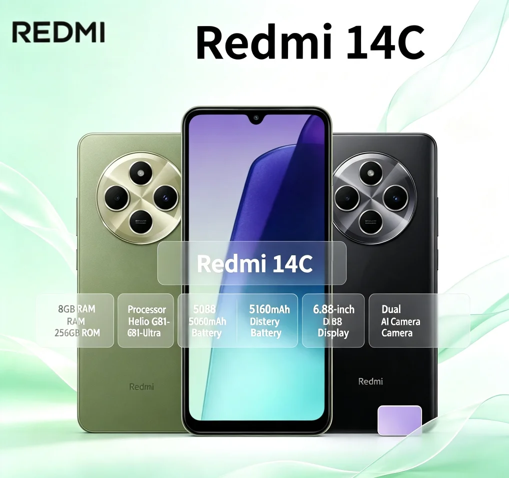 2026 Brand New Official Authentic Redmi 14C Android Smartphone 8GB RAM 256GB ROM Large‑Capacity Storage Stable Powerful