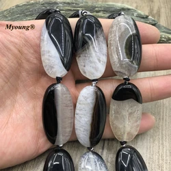 20x40mm Large Oval Shape Natural Black And White Agates Quartz Slice Pendant Beads For DIY Jewelry Making 9PCS/LOT MY221202