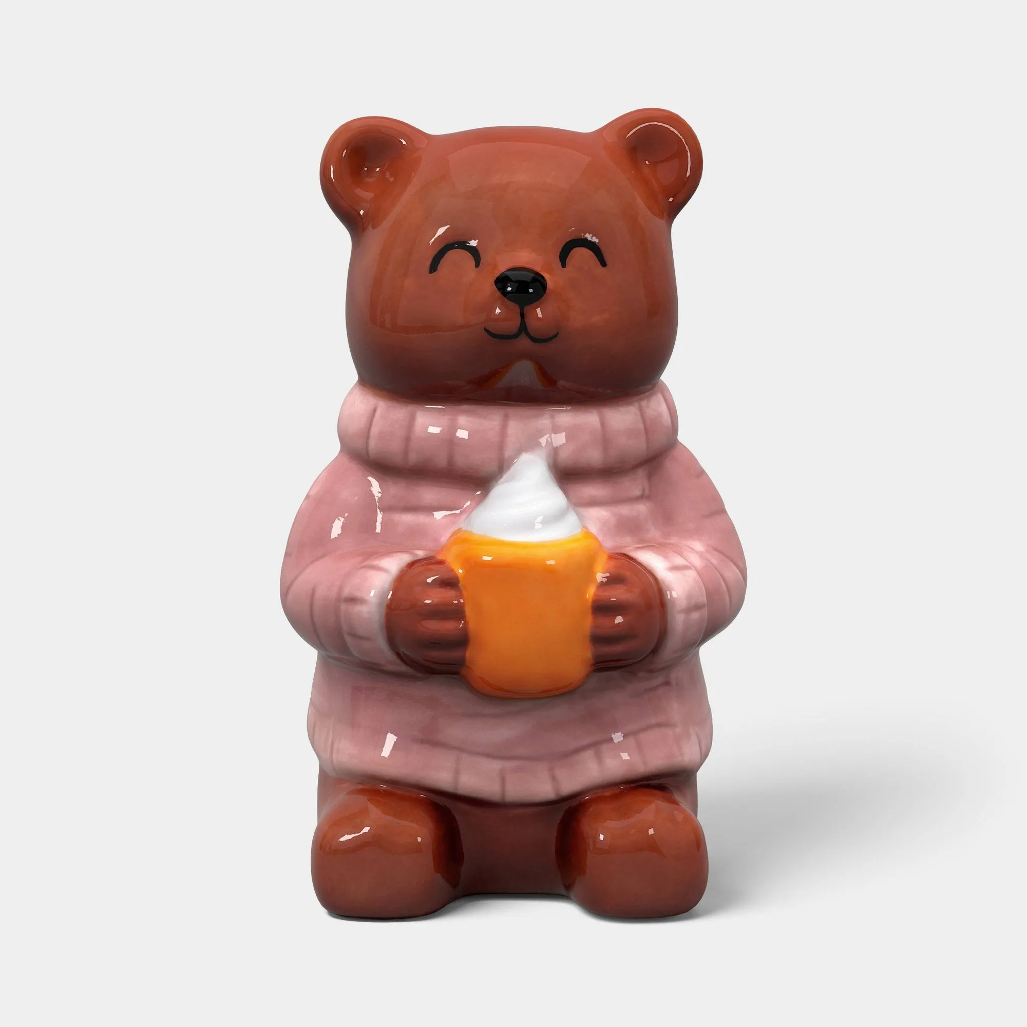 Harvest Ceramic Bear Figurine, Glazed Animal Statue For Autumn Mantel Shelf Tabletop Home Decor Accent