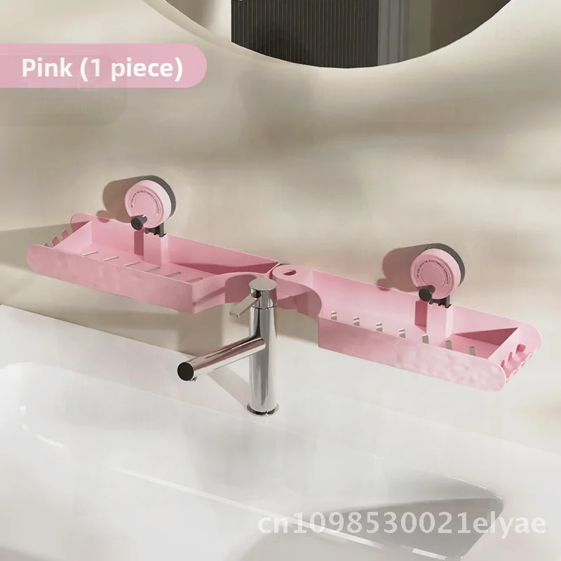 

Dopamine Style Suction Cup Faucet Storage Rack Toilet Front Mirror Skin Care Cosmetics Organizer Cream White/Pink Plastic
