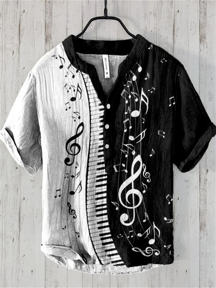 Men's And Women's Fashion Summer Casual Piano Linen 3D Printed Hawaiian Shirt Men's Clothing Vacation Seaside Casual T-shirts