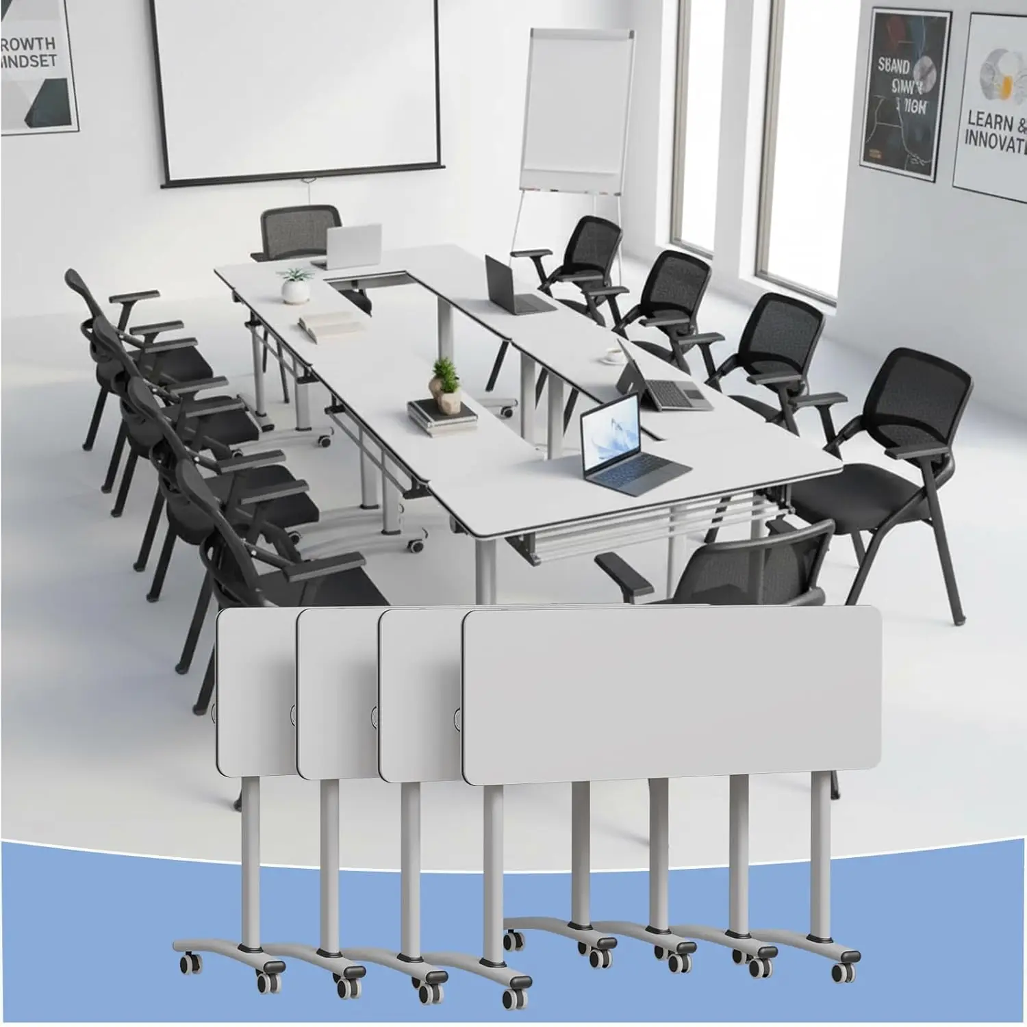 

47.2in Flip Top Folding Conference Table on Wheels Mobile Stackable Training Desk for Office Classroom Seminar, Custom