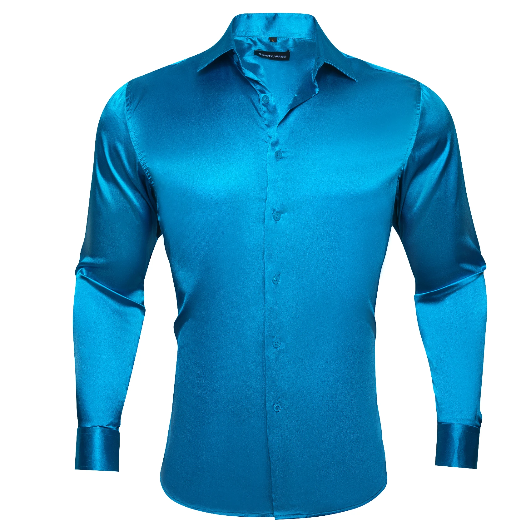 Luxury Solid Shirts for Men Silk Stain Green Blue Red Teal Silver Gold Pink Black Orange Long Sleeve Spring Autumn Mens Tops