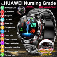2025 New Laser diagnosis ECG+PPG Smart Watch Precise BP Body Fat Uric acid Health Sport Monitor Clock Men For Huawei Call Watchs
