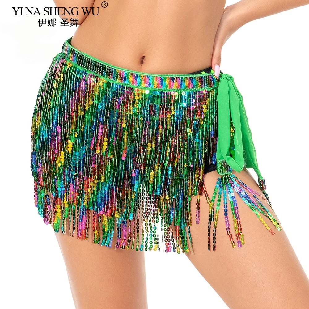 Ropa de práctica de danza del vientre para mujer, cinturón, bufanda de cadera, cadena de cintura, accesorio de baile para club nocturno DJ, 9 colores disponibles