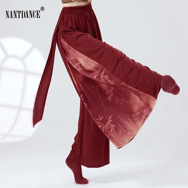 Pantalon long de danse classique de style chinois pour femmes, danse moderne, épissage, peinture à l'encre, conception, fouet, pratique décontractée, femme, nouveau