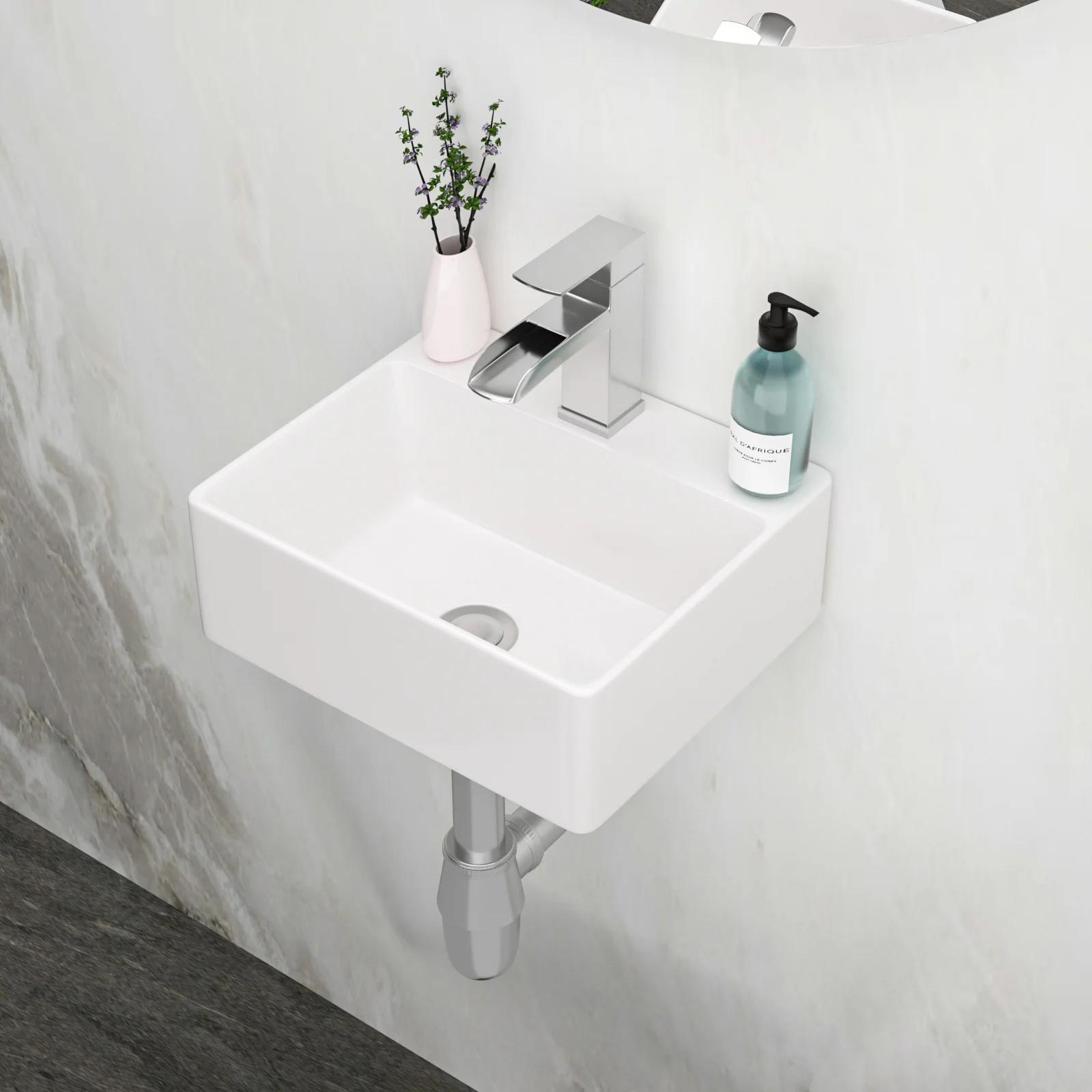 13.6x11.6” White Ceramic Rectangular Wall Mount Bathroom Sink with Single Faucet Hole ( Faucet and Sink Undermount Not Included)