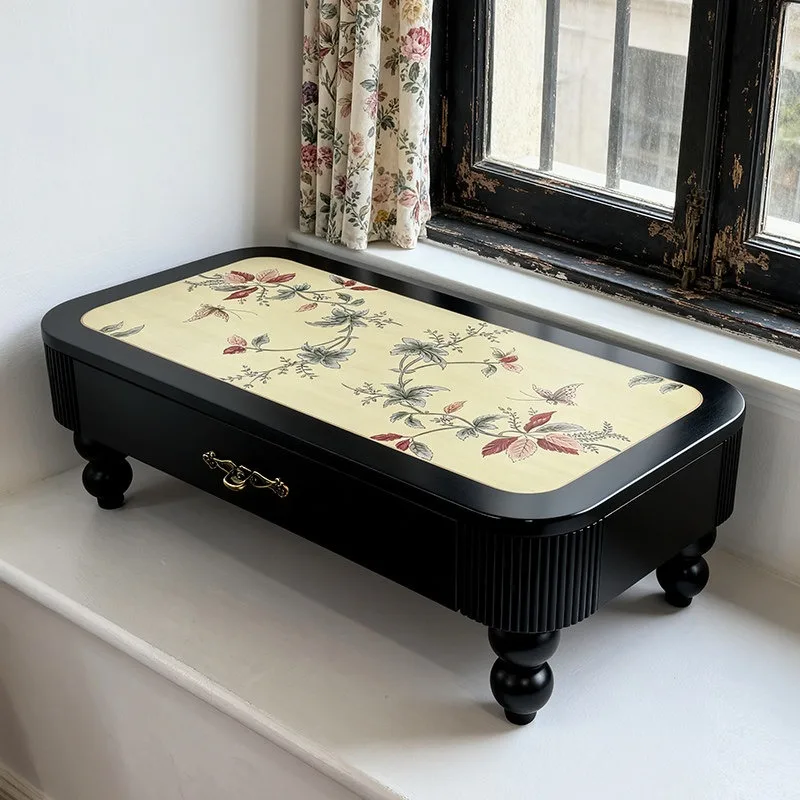 Medieval solid wood tatami small table square  short  kang table balcony bay window small coffee tea table