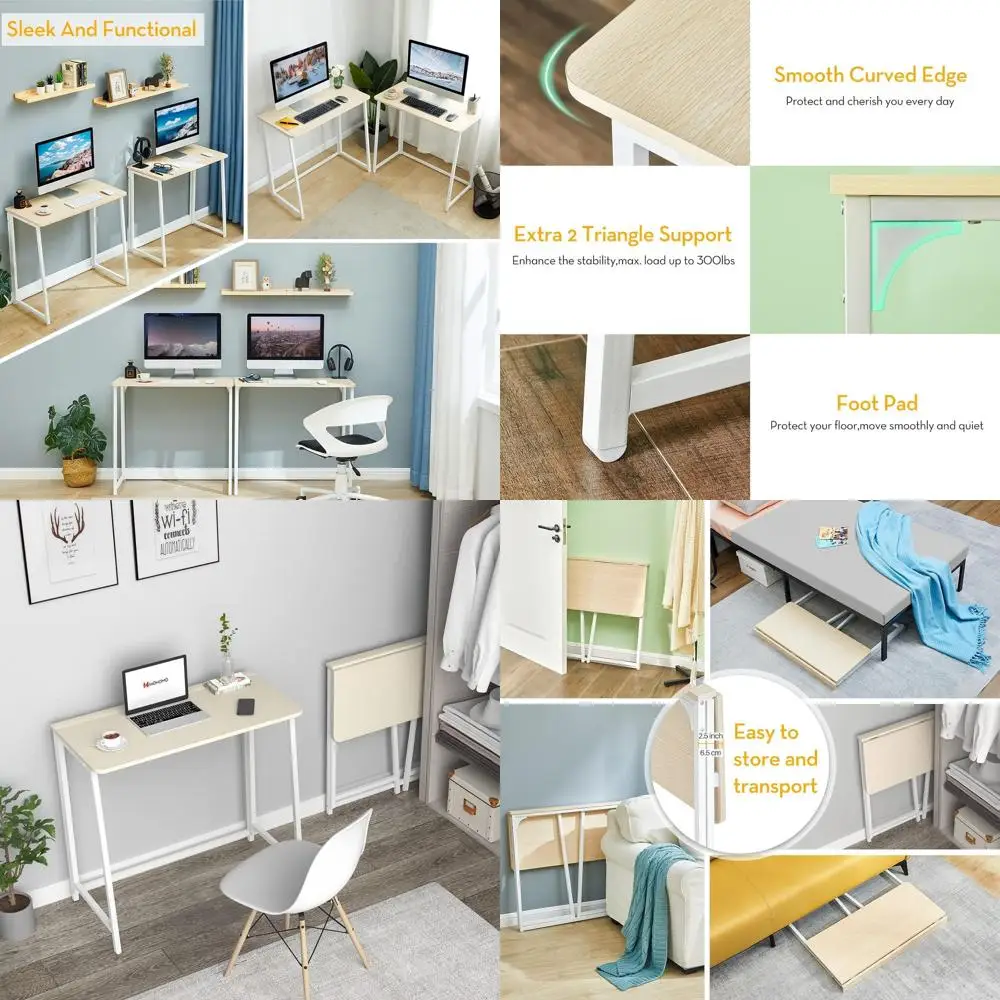 

Compact Folding Desk 39.4 - Space-Saving Oak Computer Desk for Home Office, Easy Assembly, Writing Workstation