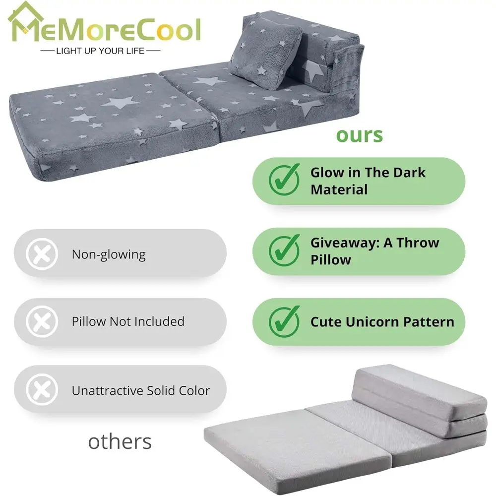 أريكة سرير قابلة للتحويل مع مرتبة أرضية متوهجة على شكل نجمة وكرسي فوتون قابل للطي |   حصيرة صالة قطيفة لغرفة اللعب |   تتضمن P