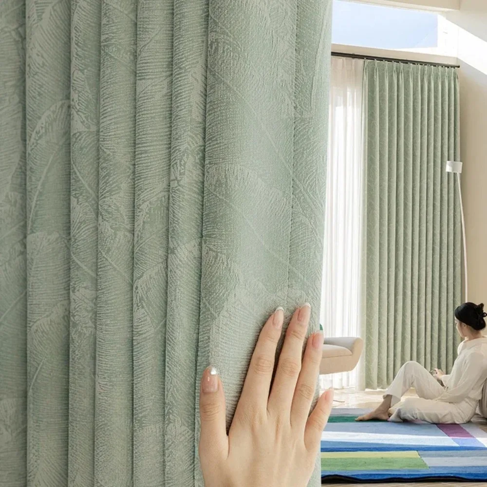 Soft viscose jacquard Chenille green bedroom and living room curtains, French fresh, high-end and luxurious blackout curtains