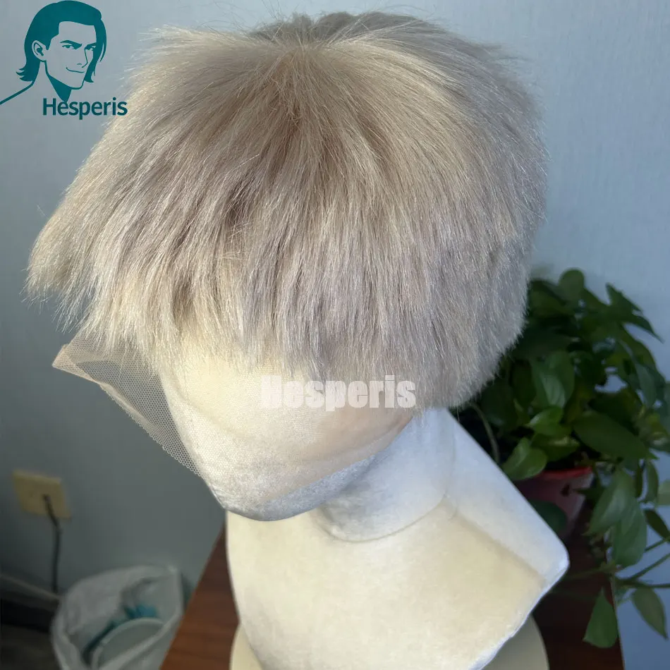 Hesperis Lightest Blonde Human Hair Shaved Men Wigs Cosplay Short Cut Full Lace Wig For Male Free Part  Daily Wear Man Lace Wigs