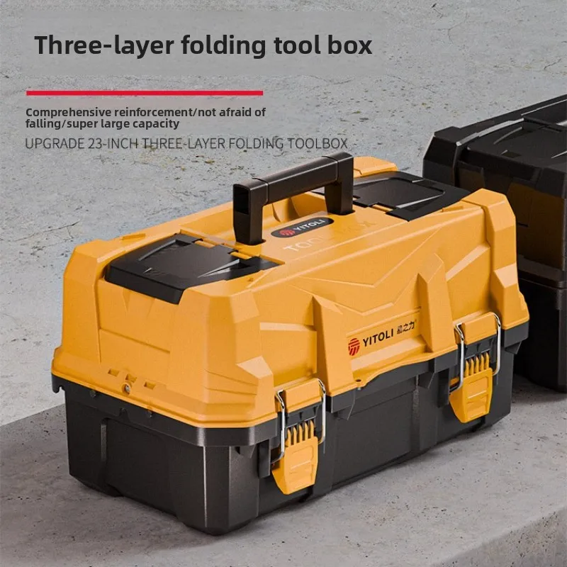 Plastic Tool Box Three Layer Folding Organizer Large Capacity Part Container Industrial Portable with Handle for Garage Workshop