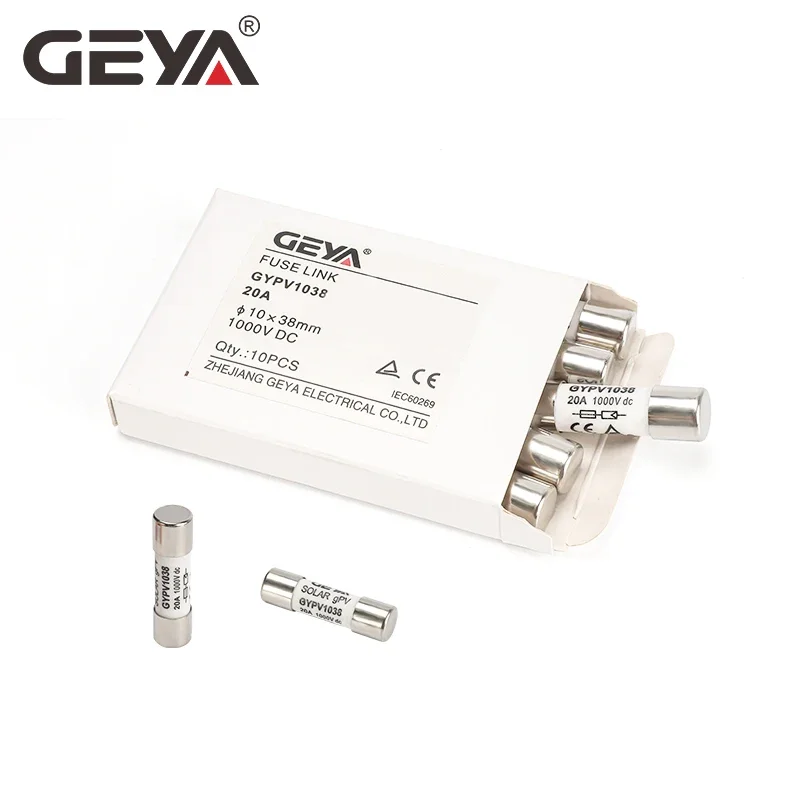 GEYA1P Solar Photovoltaic Fuse Holder 10*38mm PV Fuse Fuse Link for Solar System Protection 1000V DC 10A 15A 20A 25A 30A