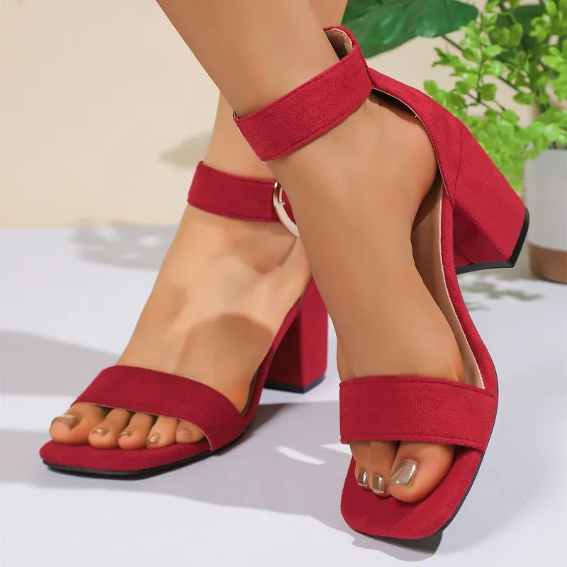 Roman Sandals Fall New Square Toe Peep Toe Suede Slip Strap Anti-Slip Wear-Resistant Plus Size Pumps