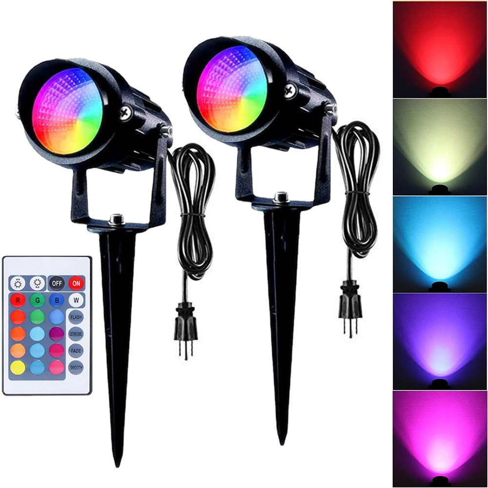 LED Lawn Lamp 16 Colors Garden Landscape Spotlight Outdoor IP65 Waterproof for House Wall Path Tree Ground Flag Lighting Decor