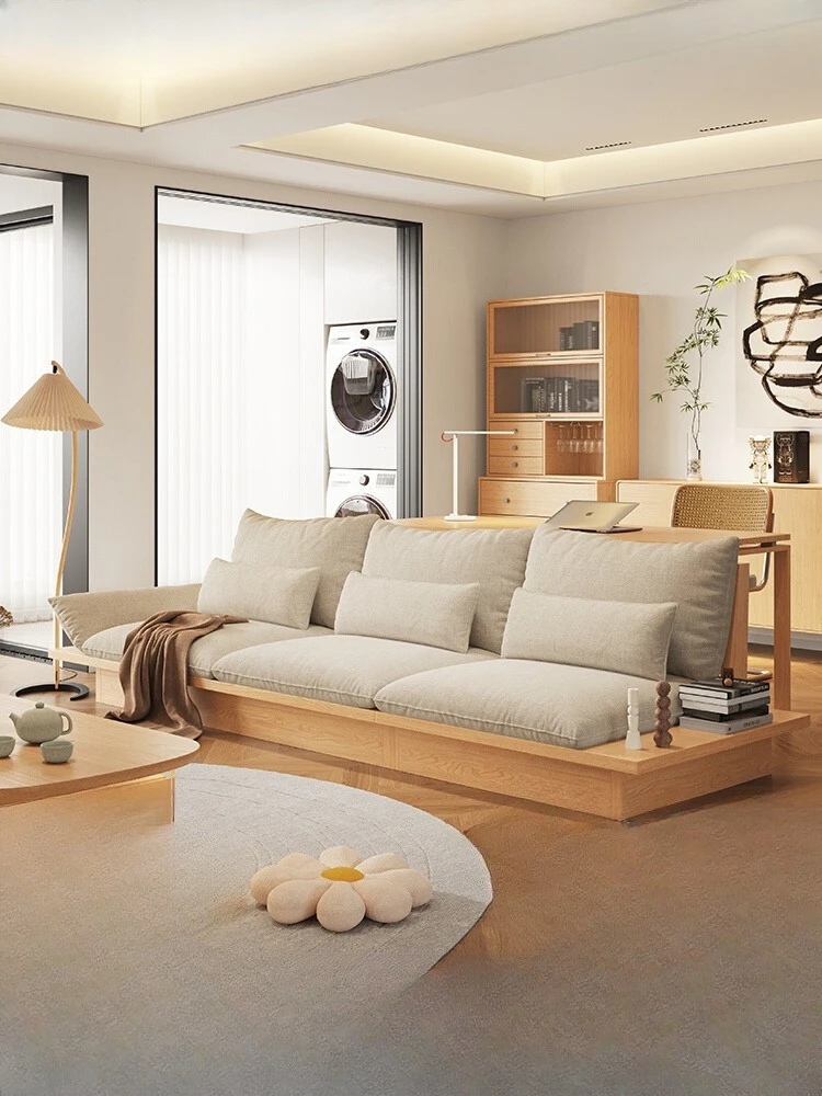 

Customized All-solid Wood Floor Sofa Small Apartment Winter And Summer Dual-purpose Storage Wabi Sandy Wind Log Fabric Sofa