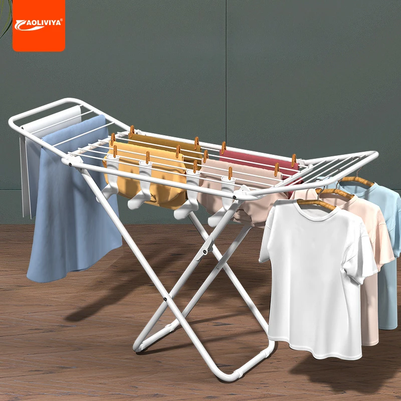 Aoliviya Floor Folding Clothes Rack Indoor Balcony Wing-Shaped Simple Household Towels Cool Quilt Rod Outdoor Drying Rack