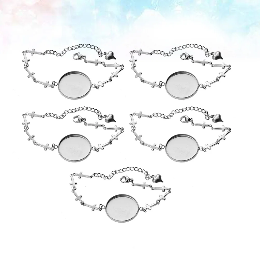 

5Pcs Time Gemstone Tray Base Bracelet Premium Handmade Stainless Steel Metal Wristband for DIY Gift Retro Alloy Chain Accessory